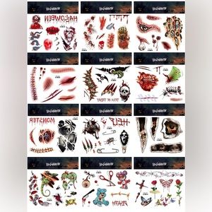 Scar Scary Face Tattoos (12 Sheets) super fast shipping